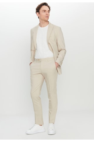 Erkek Bej Slim Fit Dar Kesim Kırlangıç Yaka Kapak Cepli Esnek Takım Elbise Bej