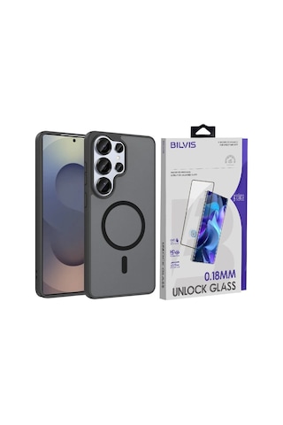 Vendas Samsung Galaxy S26 Ultra Kılıf M-safe Şarj Özellikli Zore Babet Kapak + Bilvis Cam Ekran Koruyucu Siyah