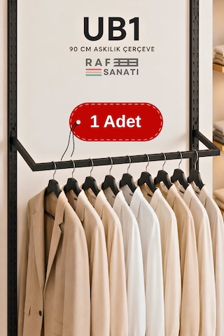 1 Adet - Ub1 90 Cm U Tipi Mağaza Askılığı 30 Cm Derinlik 40 Hatve - Konik Dikme Profil Uyumlu Elbise Askı Taşıyıcı Siyah