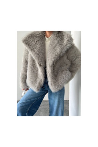 Tille Miss Dame Yumuşak Dokunuşlu Oversize Peluş Mont Açık Gri Açık Gri