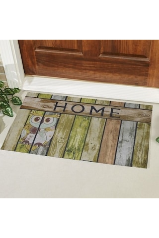 Baykuş Desenli Home Yazılı Kauçuk İç ve Dış Kapı Önü Paspası 45x70