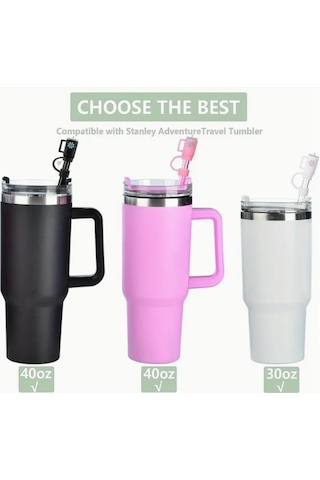 1 Adet Stanl. 40 Oz Tumb. Termos Için Parıltılı Pipet Ve Pipet Kapağı Tıpası, 30,5cm Boy/10mm Çap Beyaz