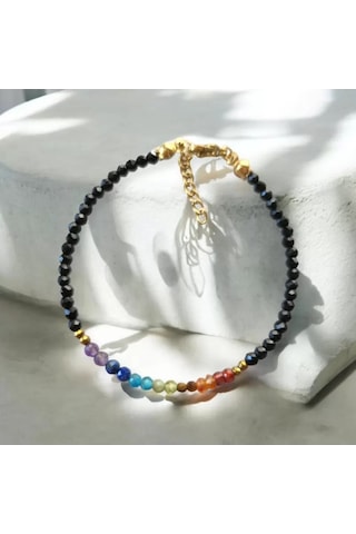 Doğaltaş Minimal Kesim Spinel Taşı Çakra Bileklik 3 Mm Çok Renkli