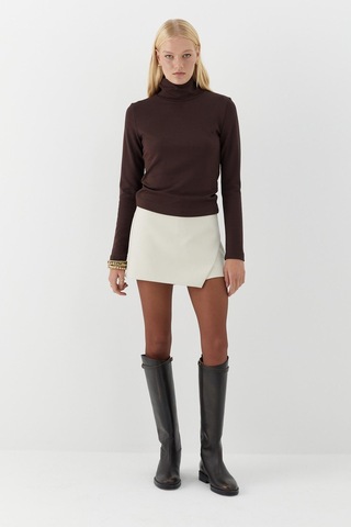 Balıkçı Yaka Uzun Kollu Body Kahverengi Kahverengi