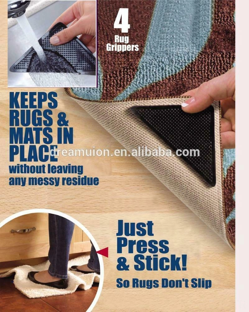 Yuntech01 Su Geçirmez Halı Kayma Engeli, Üçgen Sabitleyici, Tekrarlı Kullanım Silikon Sticker Seti 4 Adet Ana + 4 Adet Yardımcı Diğer