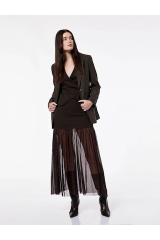 Koton Slim Fit Tül Detaylı Kahverengi Kadın Etek 6wak10307ek Kahverengi