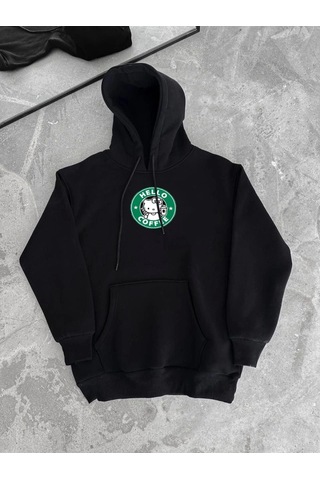 Etiler Collection Üç İplik Penye Uzun Kol Kapşonlu Sweatshirt - Siyah