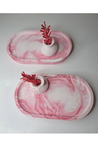 2 Adet Pembe Beyaz Dekoratif Sunum Tabağı Minik Vazo Ve Süs 18 Cm