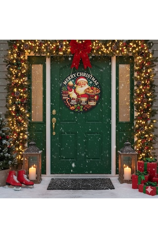 Noel Baba Kapı Ve Duvar Süsü Sıcak Çikolata 30x30