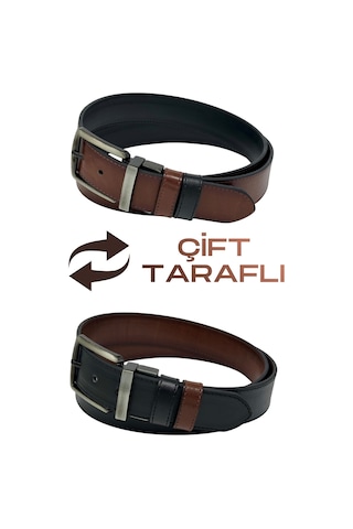 Süzer Deri 4 Cm. Çift Taraflı Spor Model Suni Deri Unisex Kot Kemer Kahverengi/siyah Kahverengi