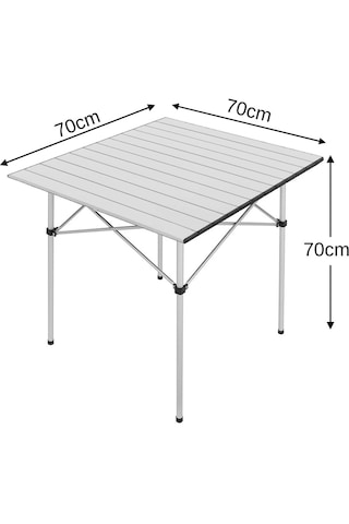 Alüminyum Katlanır Kamp Masası 70 70 70 Cm Ölçülerinde Taşıma Çantalı Gümüş - Gri