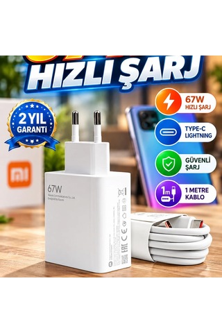 Xiaomi Redmi 9 10 12c Uyumlu 67w Hızlı Şarj Adaptörü Qc 5.0 1 M Type-c Lightning Kablolu