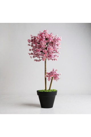 Luxdecor Yapay Sakura Ağacı - Pembe Bahar Esintisi 110 Cm Siyah Plastik Saksı Pembe