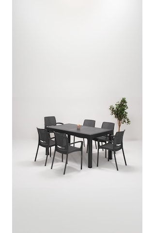 Rattan Lüx 90x150 Bahçe&Balkon&Teras Masa Seti - Antrasit