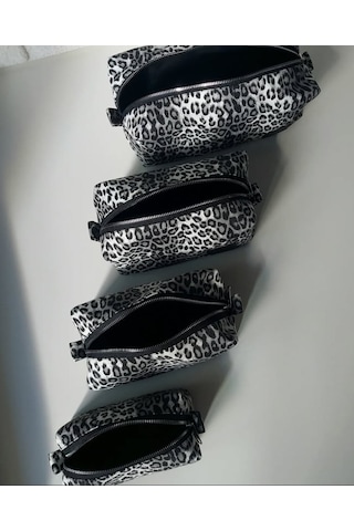 Meryy Collection Gri Leopar Organizer Çanta / Tüm Set Siyah