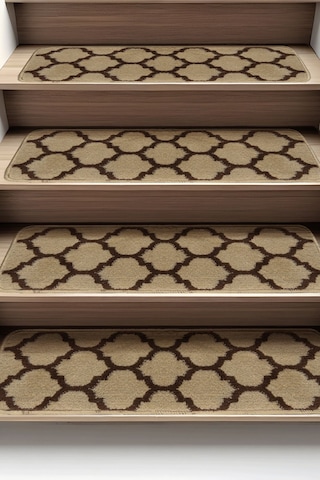 Dikdörtgen Dokuma Merdiven Halısı Kendinden Yapışkanlı Kahve Siyah