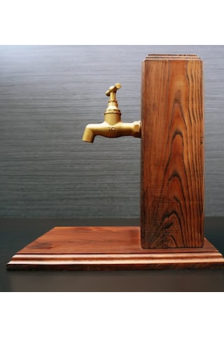 Kişiye Özel Doğal Ahşap Içki Standı Çeşmeli Şarap Viski Rakı Eskitme Ceviz