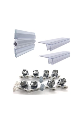 Cam Duşakabin Fitilleri Ve Duşakabin Tekerleği Seti Şeffaf - Gri