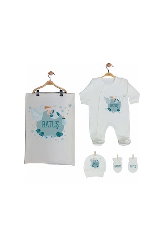 Pia Baby Gl 2004 İsme Özel Leylekli Beşli Tulum Set Mavi