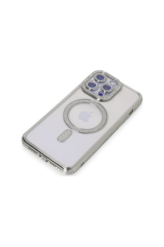 İphone 14 Pro Kılıf Joke Simli Magneticsafe Kılıf - Gümüş Renk