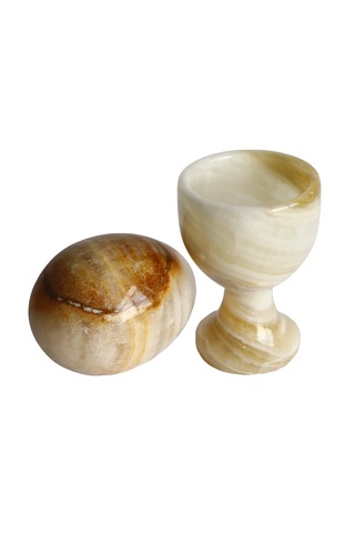 Bal Oniks Doğal Taş Yumurta Kadehi Seti El Yapımı Dekoratif 2 Li / 6 Lı Takım, Şık Ev Aksesuarı Bej