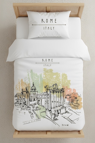Rome Tek Kişilik Nevresim Takımı Beyaz