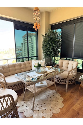 Paris Bahçe Balkon Bambu Rattan Oturma Grubu Bambu - Krem