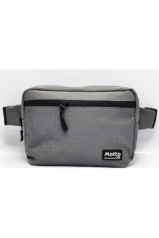 Mottobag Klasik Gri Unisex Waterproof Fermuarlı 2 Ana Bölmeli Bel Çantası Gri