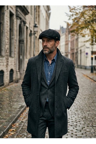 Emybox Erkek Kaşe 8 Köşe Kasket Şapka Klasik Retro- Peaky Blinders Tarzı Lastikli Standart Beden R