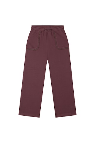 Antebies Organik Gots Sertifikalı Bordo, Dantel Detaylı Cepli, Bol Paça, Bel Lastikli Bağcıklı Kız Çocuk Eşofman Altı