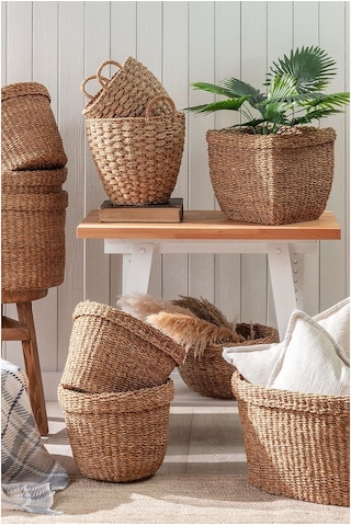 Madame Coco Benedite Büyük Hasır Sepet - Toprak - 34X42 Cm