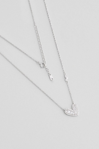 Love 18 Ayar Beyaz Altın Kaplama 45 Cm Gümüş Kalp Kolye