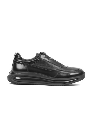Erkek Siyah Açma Deri Sneaker