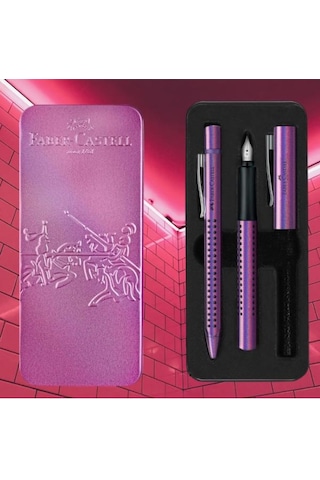 Faber Castell Grip Edition Dolma Kalem-tükenmez Kalem Matal Kutu Hediye Seti Violet Glam Çok Renkli