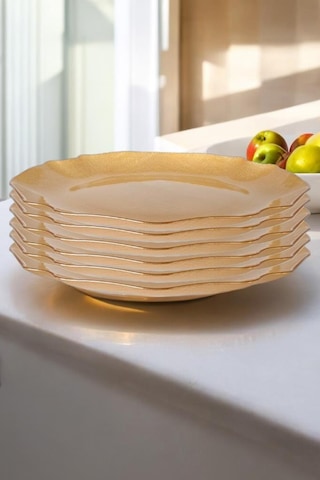 Digithome Fabric 6 Lı Cam Dalgalı Kumaş Supla Tabak 32cm Metalik Altın Akc429 C320.045 Altın