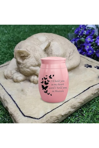 Homyl Çinko Alaşım Pet Urns Konteyner Kavanoz Kelebek-pembe Altın