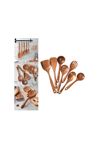 Suntek Magideal Ahşap Mutfak Gereçleri Set Yapışmaz Tik Ev 7-adet