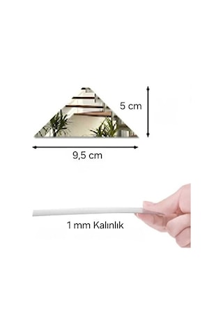 Üçgen Ayna Çıkartmaları 60'lı Gümüş Pleksi Duvar Dekorasyonu Her Biri 5x9 Cm
