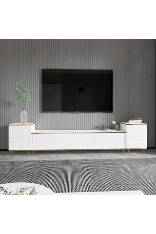 Tv Sehpası Kozan Set Beyaz Gold 260 Cm