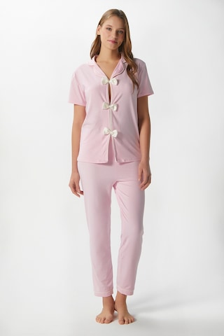 Ritnice Kadın Julia Pembe Fiyonklu Alt Üst Pijama Takımı Pembe