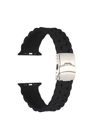 Ekılıf - Apple Uyumlu Watch 44mm - Kordon Silikon Kordon Krd-72 - Siyah