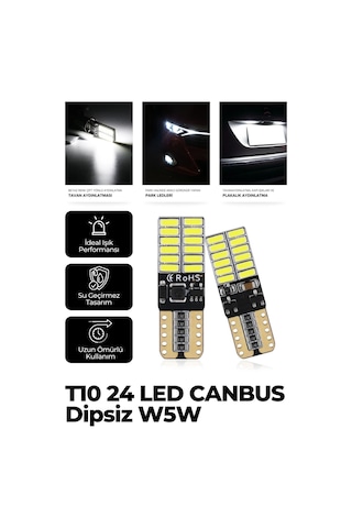 T10 Dipsiz W5w Canbus 24 Ledli Beyaz Park Plaka Ampulü 2 Adet