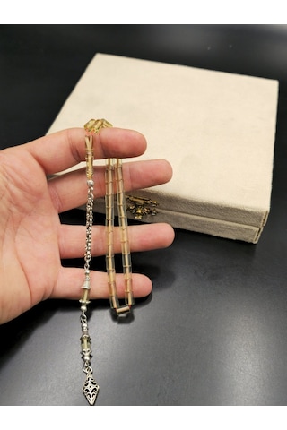 Özel Tasarım Alpaka Püsküllü Ateş Kehribar Bilek Boy Tespih 4,5x7 Mm Açık Sarı Gümüş