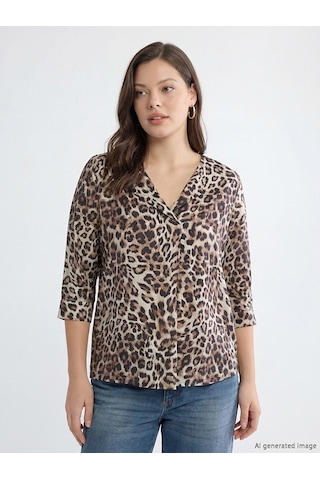 Lcw Everyday Bej Kaçık Yaka Leopar Desenli Bluz