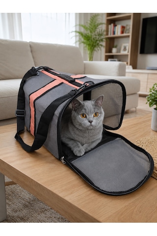 Newfull Kedi Taşıma Çantası Seyahat Evcil Hayvan Çantası Fileli Büyük Boy - Yavruağzı