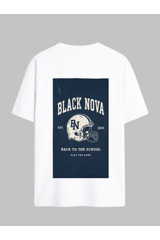 Black Nova Oversize Baskılı Unisex Tişört Nova Football Beyaz
