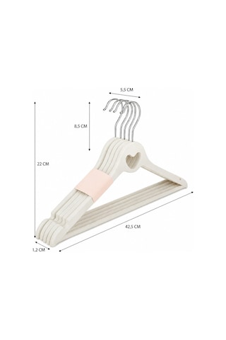 Vichy 5 Li Kaymaz Elbise Askısı 42,5 Cm Krem Renk Şık Dolap Düzenleyici Vch-7015 Açık Bej