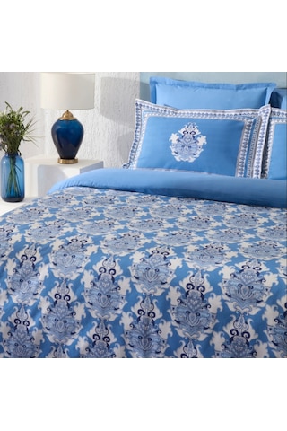 Karaca Home Casandra %100 Pamuk Çift Kişilik Nevresim Takımı Mavi Beyaz