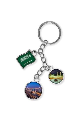 Suudi Arabistan Üçlü Epoksi Metal Çift Taraflı Damla Anahtarlık Saudi Arabia Gümüş