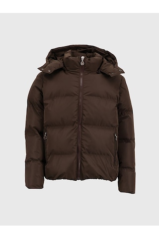 Ltb Kapüşonlu Fermuarlı Şişme Kahve Rengi Mont 011254406825018 14143 Kahve Rengi Kahverengi
